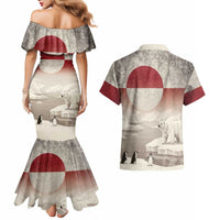Greenland Flag Vintage Couples Matching Mermaid Dress and Hawaiian Shirt Greenlander Flag With Polar Bear