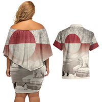 Greenland Flag Vintage Couples Matching Off Shoulder Short Dress and Hawaiian Shirt Greenlander Flag With Polar Bear