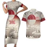 Greenland Flag Vintage Couples Matching Short Sleeve Bodycon Dress and Hawaiian Shirt Greenlander Flag With Polar Bear