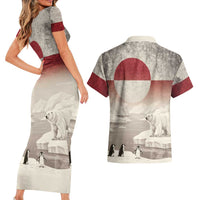 Greenland Flag Vintage Couples Matching Short Sleeve Bodycon Dress and Hawaiian Shirt Greenlander Flag With Polar Bear