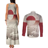 Greenland Flag Vintage Couples Matching Tank Maxi Dress and Long Sleeve Button Shirt Greenlander Flag With Polar Bear