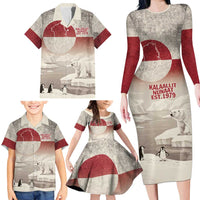 Greenland Flag Vintage Family Matching Long Sleeve Bodycon Dress and Hawaiian Shirt Greenlander Flag With Polar Bear