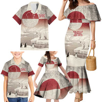 Greenland Flag Vintage Family Matching Mermaid Dress and Hawaiian Shirt Greenlander Flag With Polar Bear
