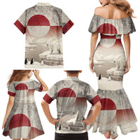 Greenland Flag Vintage Family Matching Mermaid Dress and Hawaiian Shirt Greenlander Flag With Polar Bear