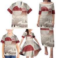 Greenland Flag Vintage Family Matching Puletasi and Hawaiian Shirt Greenlander Flag With Polar Bear