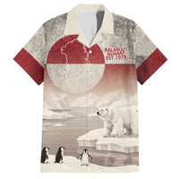 Greenland Flag Vintage Family Matching Short Sleeve Bodycon Dress and Hawaiian Shirt Greenlander Flag With Polar Bear