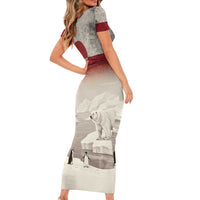 Greenland Flag Vintage Family Matching Short Sleeve Bodycon Dress and Hawaiian Shirt Greenlander Flag With Polar Bear