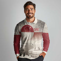 Greenland Flag Vintage Long Sleeve Polo Shirt Greenlander Flag With Polar Bear