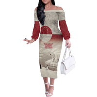 Greenland Flag Vintage Off The Shoulder Long Sleeve Dress Greenlander Flag With Polar Bear