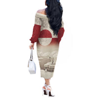 Greenland Flag Vintage Off The Shoulder Long Sleeve Dress Greenlander Flag With Polar Bear