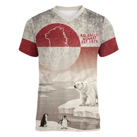 Greenland Flag Vintage Women V-Neck T-Shirt Greenlander Flag With Polar Bear