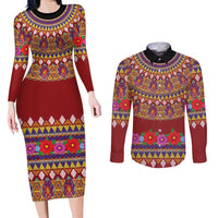 Greenland Costume Couples Matching Long Sleeve Bodycon Dress and Long Sleeve Button Shirt Tradional Kalaallisuut Pattern