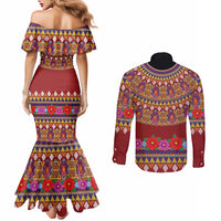 Greenland Costume Couples Matching Mermaid Dress and Long Sleeve Button Shirt Tradional Kalaallisuut Pattern