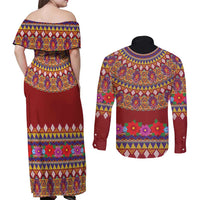 Greenland Costume Couples Matching Off Shoulder Maxi Dress and Long Sleeve Button Shirt Tradional Kalaallisuut Pattern