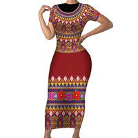 Greenland Costume Short Sleeve Bodycon Dress Tradional Kalaallisuut Pattern