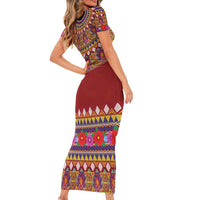 Greenland Costume Short Sleeve Bodycon Dress Tradional Kalaallisuut Pattern