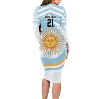 Custom Argentina Rugby Long Sleeve Bodycon Dress Summer Paris 2024 - Wonder Print Shop