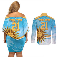 Custom Uruguay Rugby Couples Matching Off Shoulder Short Dress and Long Sleeve Button Shirt Go Teros Summer Paris 2024 LT9 - Wonder Print Shop