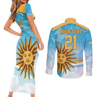 Custom Uruguay Rugby Couples Matching Short Sleeve Bodycon Dress and Long Sleeve Button Shirt Go Teros Summer Paris 2024 LT9 - Wonder Print Shop