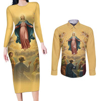 Assumption Virgin Mary to Heaven Couples Matching Long Sleeve Bodycon Dress and Long Sleeve Button Shirt Falling Asleep of the Mother of God - Wonder Print Shop