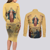 Assumption Virgin Mary to Heaven Couples Matching Long Sleeve Bodycon Dress and Long Sleeve Button Shirt Falling Asleep of the Mother of God - Wonder Print Shop