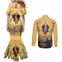 Assumption Virgin Mary to Heaven Couples Matching Mermaid Dress and Long Sleeve Button Shirt Falling Asleep of the Mother of God - Wonder Print Shop