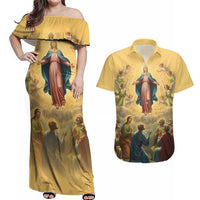 Assumption Virgin Mary to Heaven Couples Matching Off Shoulder Maxi Dress and Hawaiian Shirt Falling Asleep of the Mother of God - Wonder Print Shop