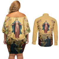 Assumption Virgin Mary to Heaven Couples Matching Off Shoulder Short Dress and Long Sleeve Button Shirt Falling Asleep of the Mother of God - Wonder Print Shop