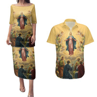 Assumption Virgin Mary to Heaven Couples Matching Puletasi and Hawaiian Shirt Falling Asleep of the Mother of God - Wonder Print Shop