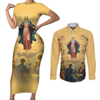 Assumption Virgin Mary to Heaven Couples Matching Short Sleeve Bodycon Dress and Long Sleeve Button Shirt Falling Asleep of the Mother of God - Wonder Print Shop