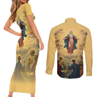 Assumption Virgin Mary to Heaven Couples Matching Short Sleeve Bodycon Dress and Long Sleeve Button Shirt Falling Asleep of the Mother of God - Wonder Print Shop
