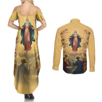 Assumption Virgin Mary to Heaven Couples Matching Summer Maxi Dress and Long Sleeve Button Shirt Falling Asleep of the Mother of God - Wonder Print Shop