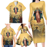 Assumption Virgin Mary to Heaven Family Matching Long Sleeve Bodycon Dress and Hawaiian Shirt Falling Asleep of the Mother of God - Wonder Print Shop