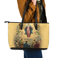 Assumption Virgin Mary to Heaven Leather Tote Bag Falling Asleep of the Mother of God - Wonder Print Shop