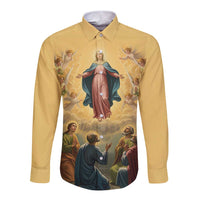 Assumption Virgin Mary to Heaven Long Sleeve Button Shirt Falling Asleep of the Mother of God - Wonder Print Shop