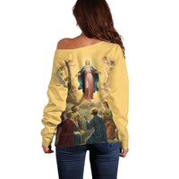 Assumption Virgin Mary to Heaven Off Shoulder Sweater Falling Asleep of the Mother of God - Wonder Print Shop