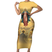 Assumption Virgin Mary to Heaven Short Sleeve Bodycon Dress Falling Asleep of the Mother of God - Wonder Print Shop