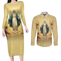 Blessed Virgin Mary Couples Matching Long Sleeve Bodycon Dress and Long Sleeve Button Shirt Falling Asleep of the Mother of God - Wonder Print Shop