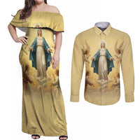 Blessed Virgin Mary Couples Matching Off Shoulder Maxi Dress and Long Sleeve Button Shirt Falling Asleep of the Mother of God - Wonder Print Shop