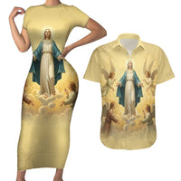 Blessed Virgin Mary Couples Matching Short Sleeve Bodycon Dress and Hawaiian Shirt Falling Asleep of the Mother of God - Wonder Print Shop
