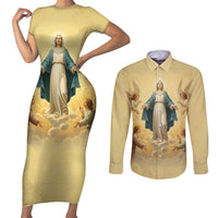 Blessed Virgin Mary Couples Matching Short Sleeve Bodycon Dress and Long Sleeve Button Shirt Falling Asleep of the Mother of God - Wonder Print Shop