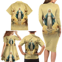 Blessed Virgin Mary Family Matching Long Sleeve Bodycon Dress and Hawaiian Shirt Falling Asleep of the Mother of God - Wonder Print Shop