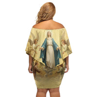 Blessed Virgin Mary Family Matching Off Shoulder Short Dress and Hawaiian Shirt Falling Asleep of the Mother of God - Wonder Print Shop
