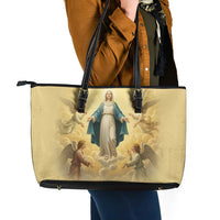 Blessed Virgin Mary Leather Tote Bag Falling Asleep of the Mother of God - Wonder Print Shop