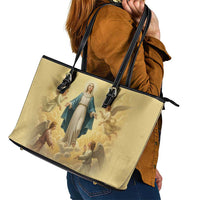Blessed Virgin Mary Leather Tote Bag Falling Asleep of the Mother of God - Wonder Print Shop
