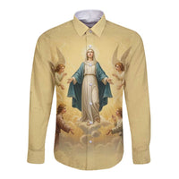 Blessed Virgin Mary Long Sleeve Button Shirt Falling Asleep of the Mother of God - Wonder Print Shop