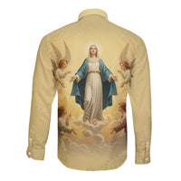 Blessed Virgin Mary Long Sleeve Button Shirt Falling Asleep of the Mother of God - Wonder Print Shop