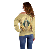 Blessed Virgin Mary Off Shoulder Sweater Falling Asleep of the Mother of God - Wonder Print Shop