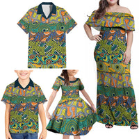 Africa Tribal Mixed Pattern Family Matching Off Shoulder Maxi Dress and Hawaiian Shirt - Wonder Print Shop