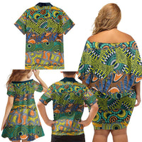 Africa Tribal Mixed Pattern Family Matching Off Shoulder Short Dress and Hawaiian Shirt - Wonder Print Shop